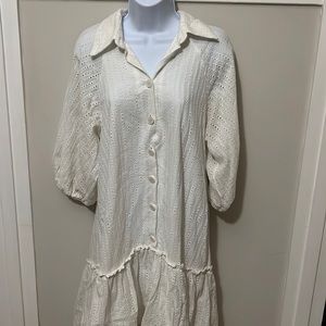 Anthropologie Exquise Julien Eyelet Mini Dress In White Size XL Cotton Boho